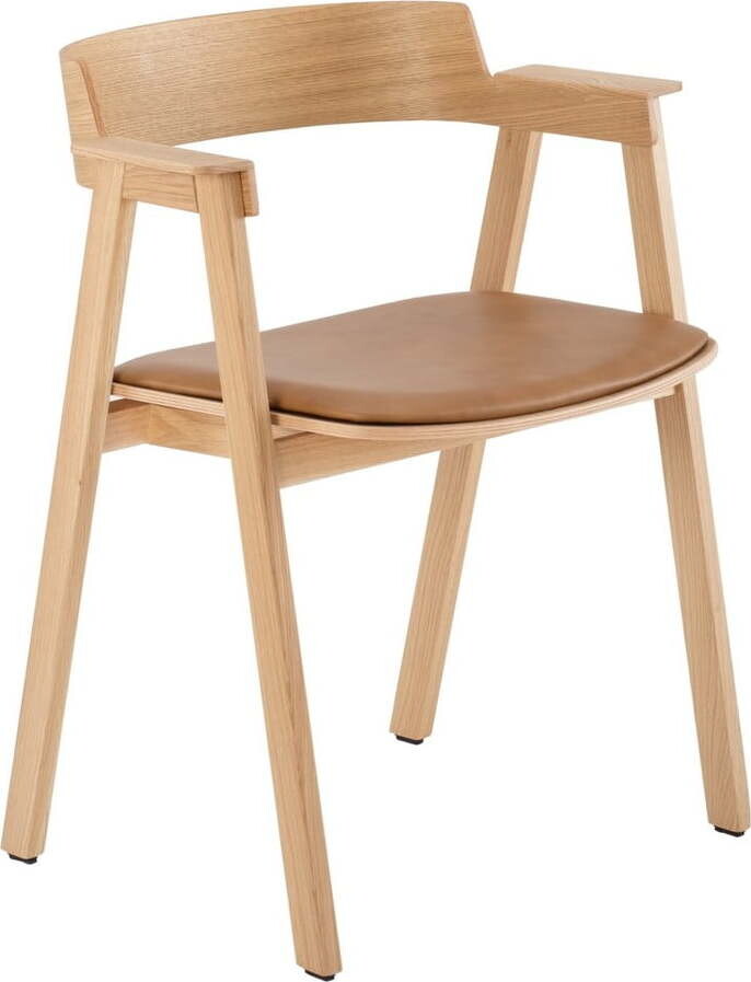Hnědá/v přírodní barvě kožená jídelní židle s područkami Flip – Gazzda
