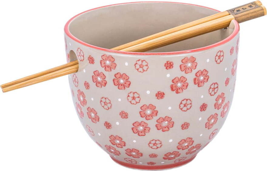 Červená/šedá miska z kameniny 450 ml Cherry Blossom – Sass & Belle