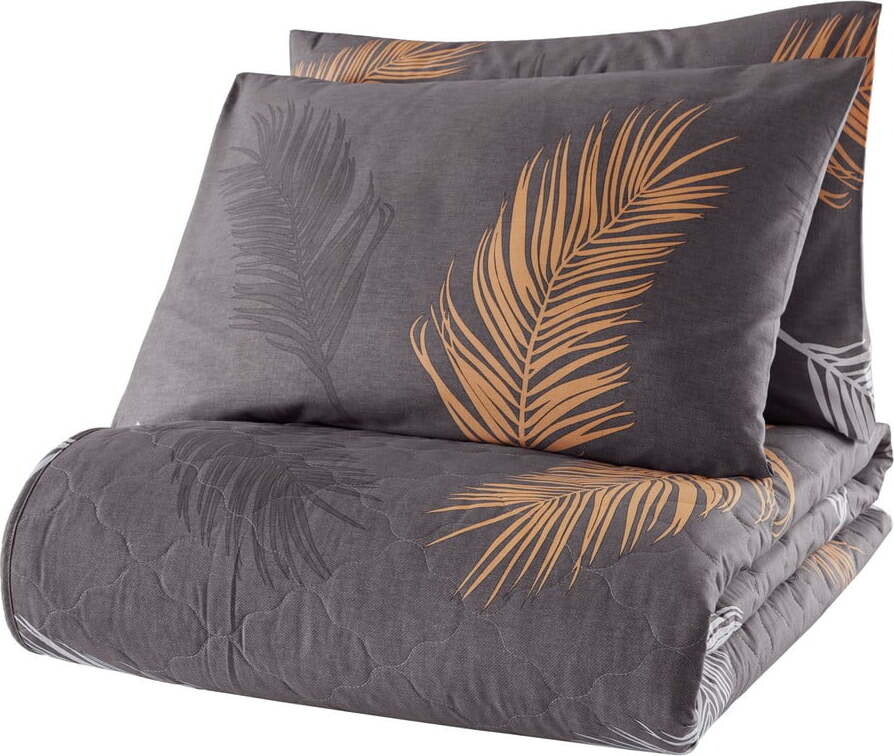 Šedý set přehozu a povlaku na polštář z bavlny Renforcé 200x220 cm Olivia – Mijolnir