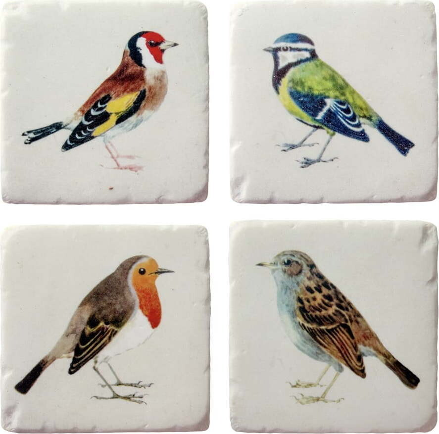 Bílé podtácky v sadě 4 ks z polyresinu Vintage Birds – Sass & Belle