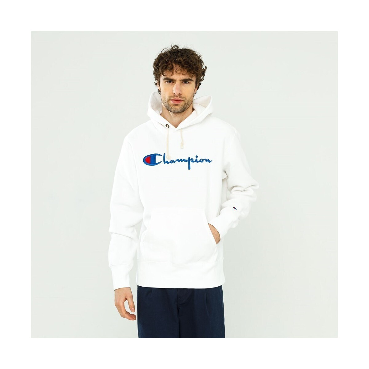 Champion  Reverse Weave Script Logo Hooded Sweatshirt  Bílá
