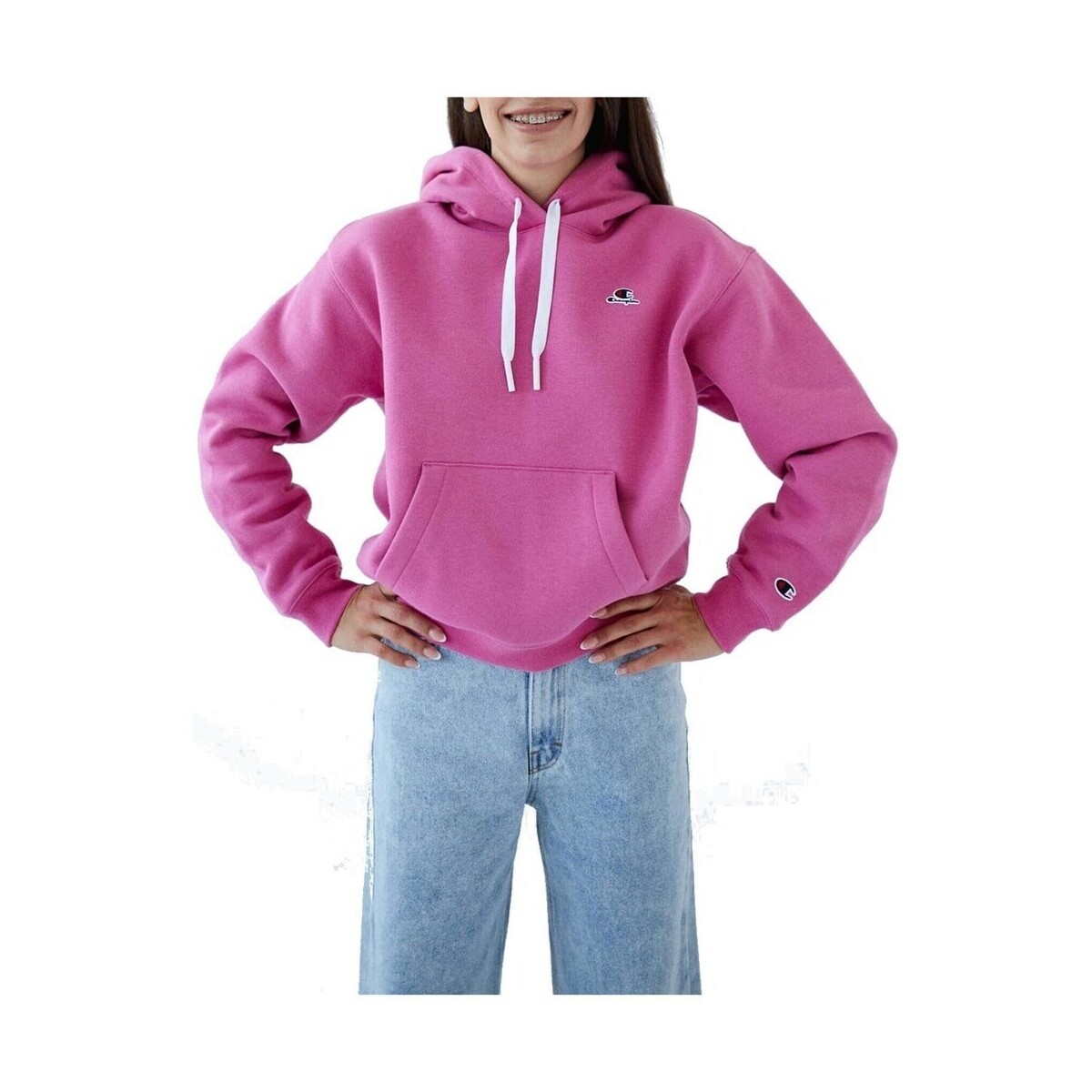 Champion  Wmns Organic Cotton Blend C Logo Hoodie  Růžová