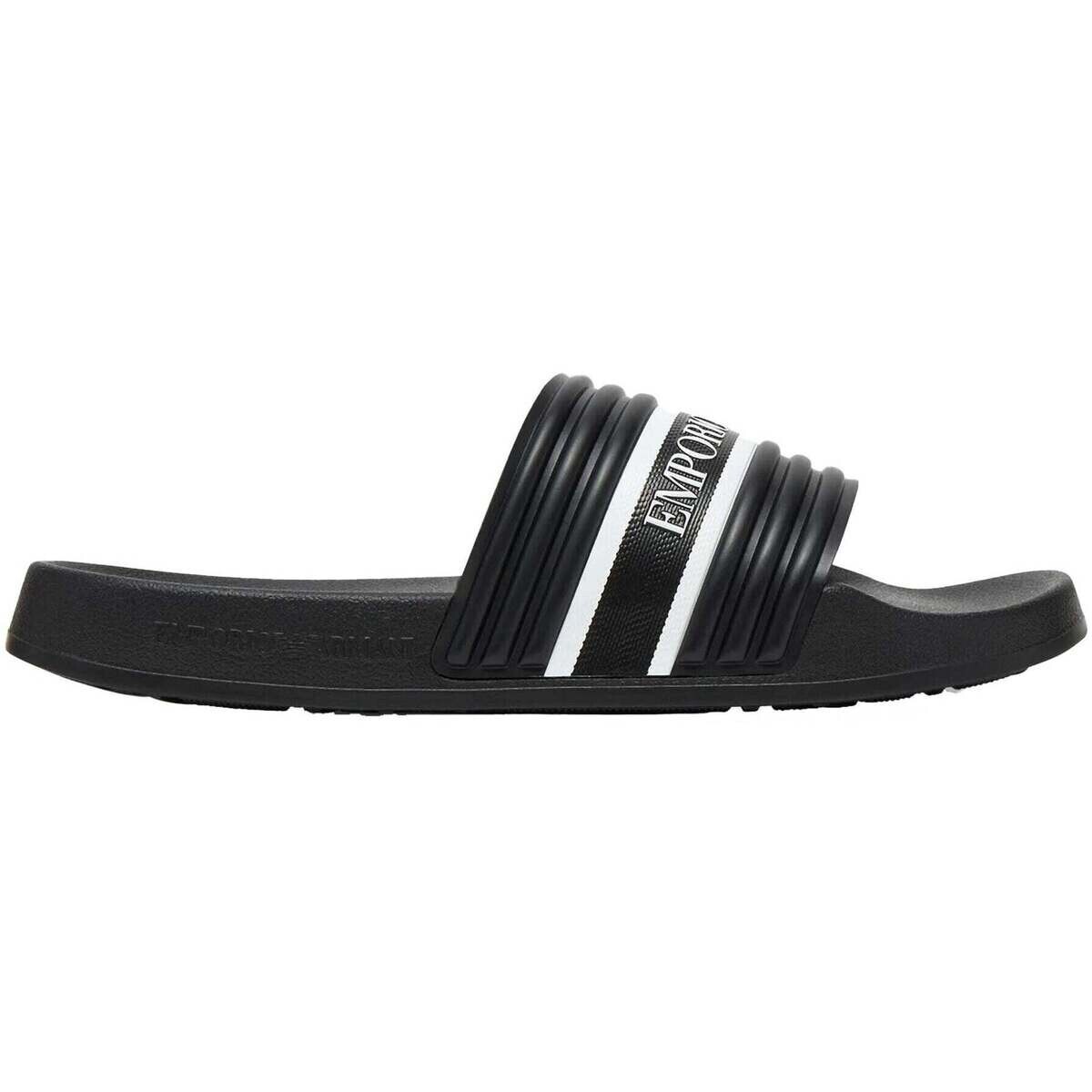 Emporio Armani  Logo Tape Slides Black/White  Černá