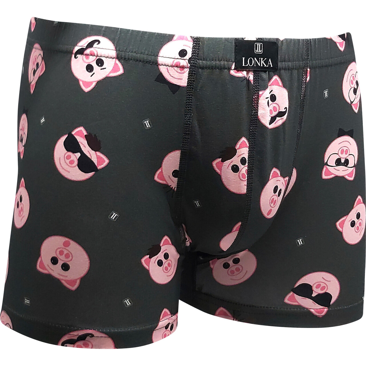 Boxerky pánské Lonka Kevin IMAGE Prasátka - černé, M