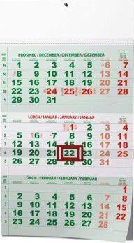 Kalendář nástěnný A3 tříměsíční s mezinár.svátky zelený