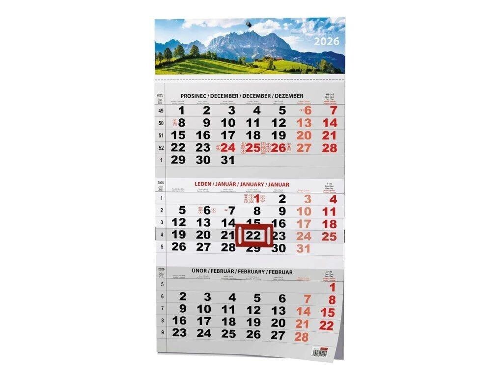 Kalendář nástěnný A3 tříměsíční s mezinár.svátky černý Příroda