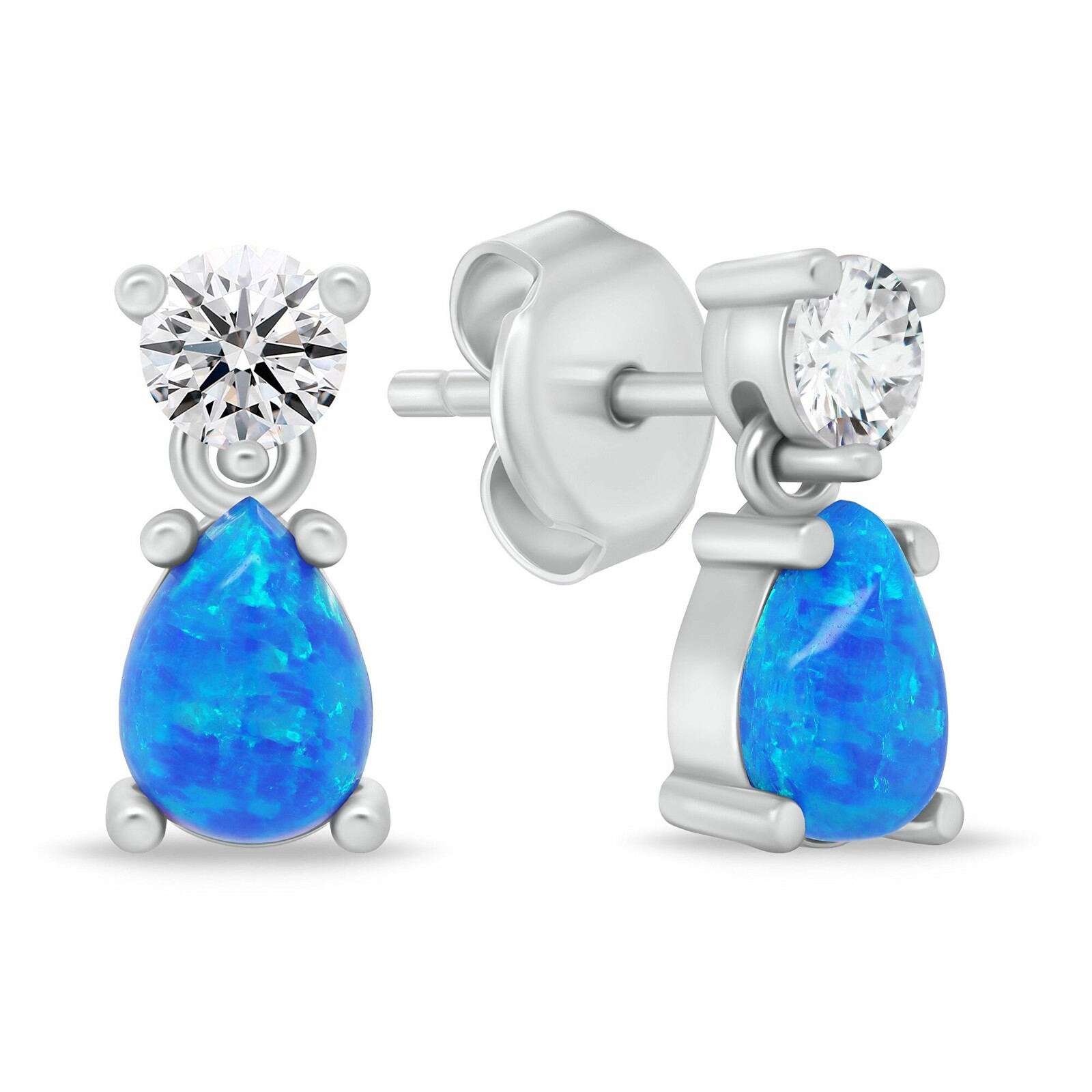 Brilio Silver Módní stříbrné náušnice s modrými syntetickými opály EA1187WB