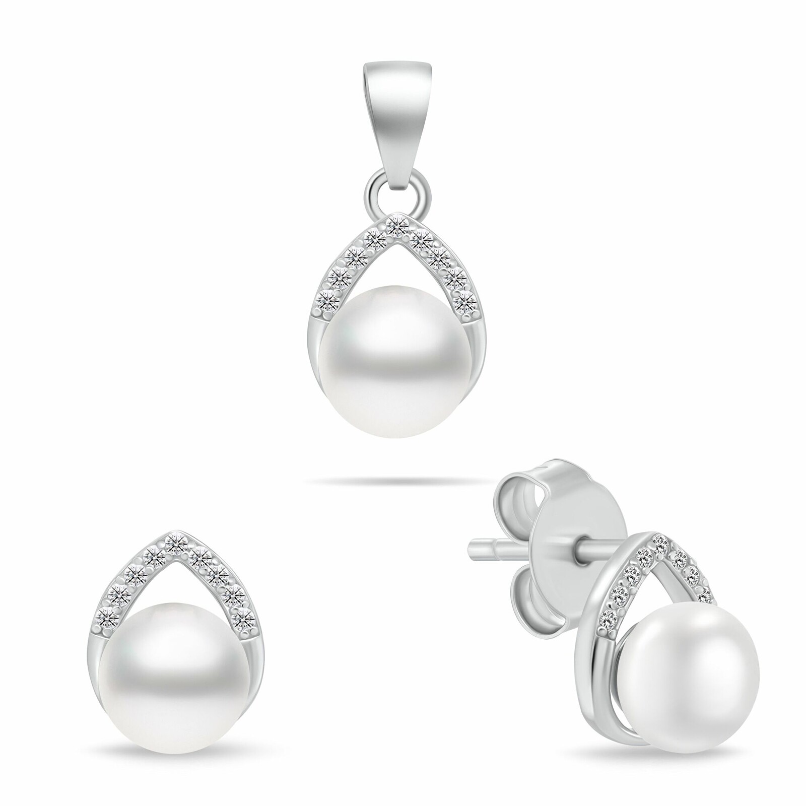 Brilio Silver Sofistikovaný stříbrný set šperků s perlami SET290W (náušnice, přívěsek)