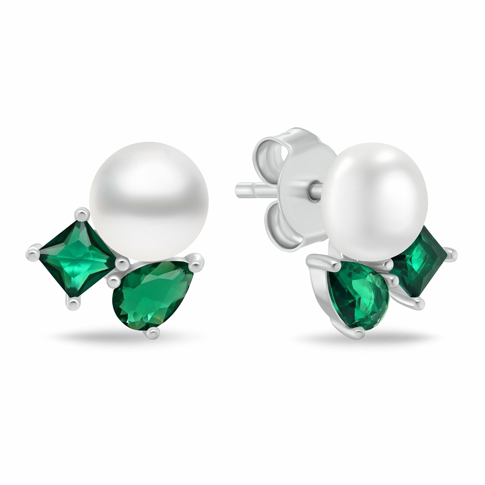 Brilio Silver Něžné stříbrné náušnice se zelenými zirkony a perlou EA1190WG