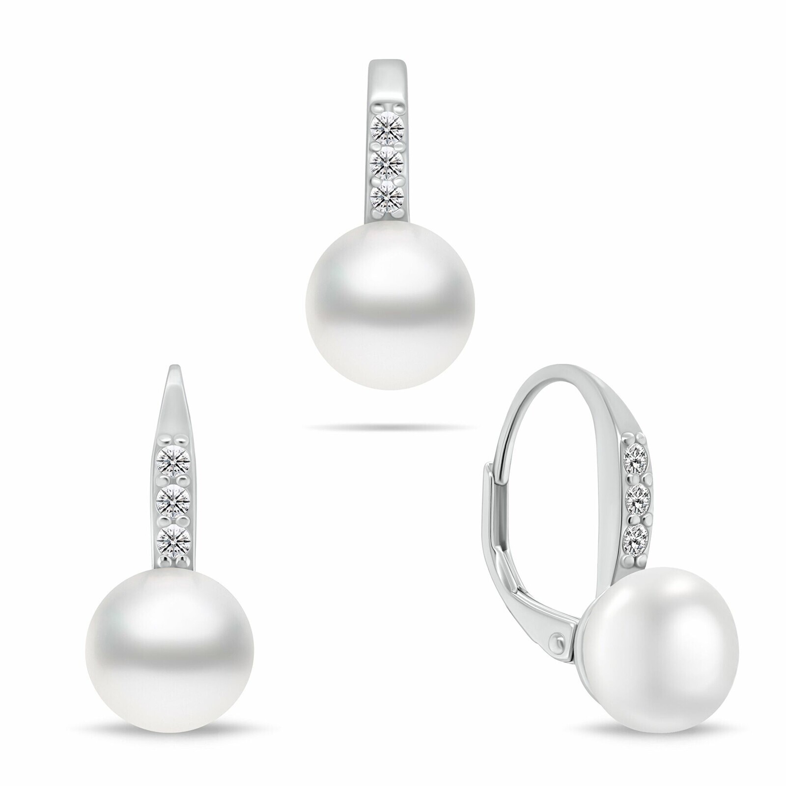 Brilio Silver Půvabný stříbrný set šperků s perlami SET291W (náušnice, přívěsek)