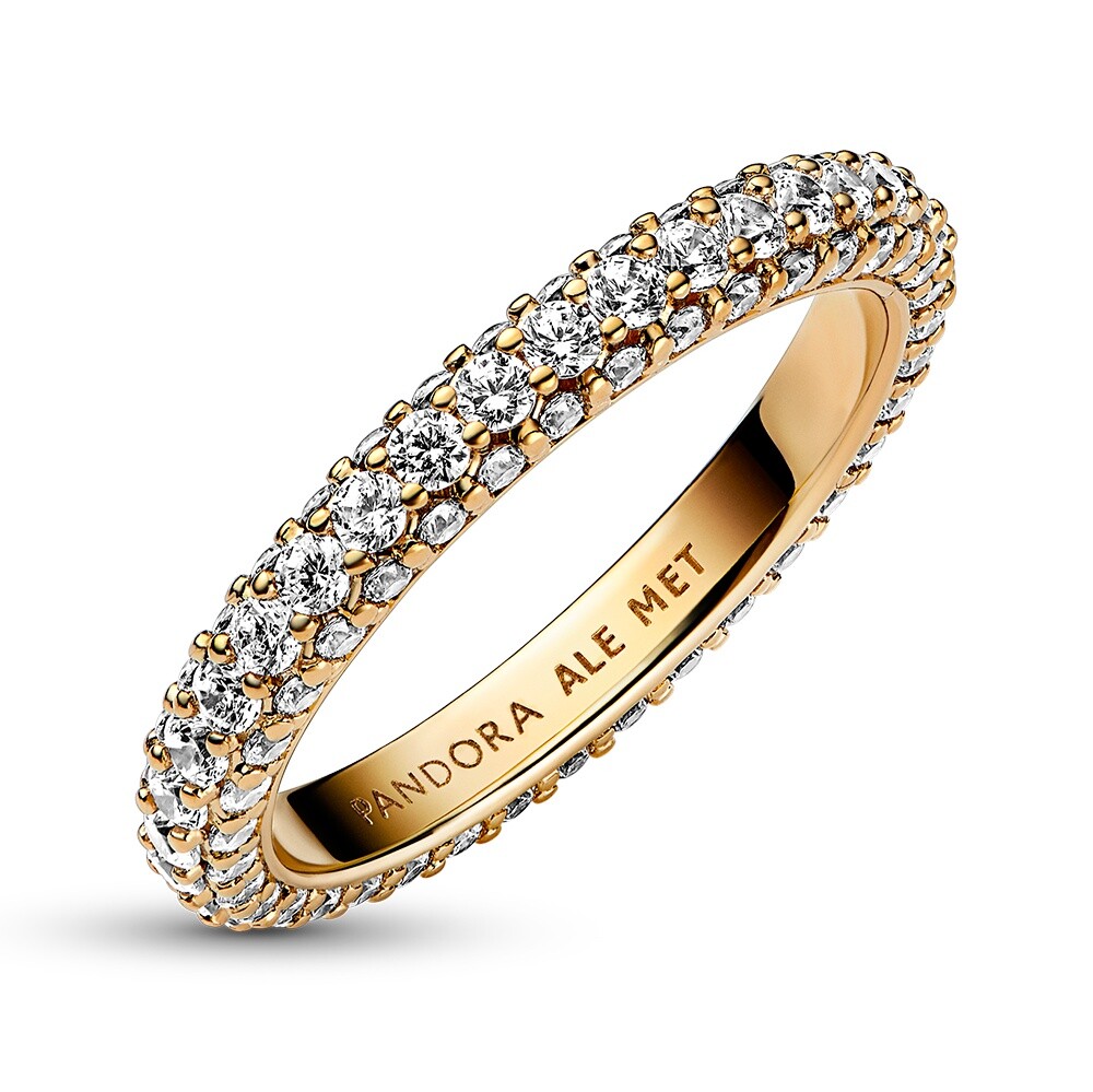 Pandora Blyštivý pozlacený prsten se zirkony Shine Timeless 162627C01 50 mm