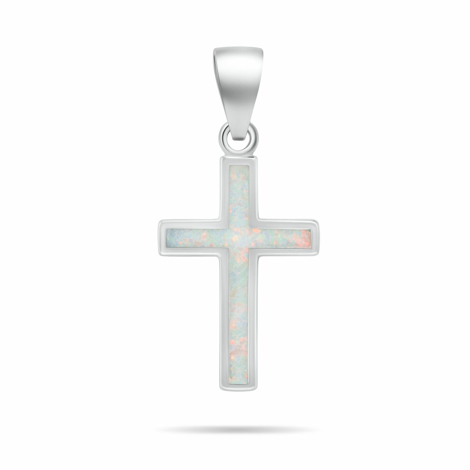 Brilio Silver Stříbrný přívěsek Křížek s bílým syntetickým opálem PT141W