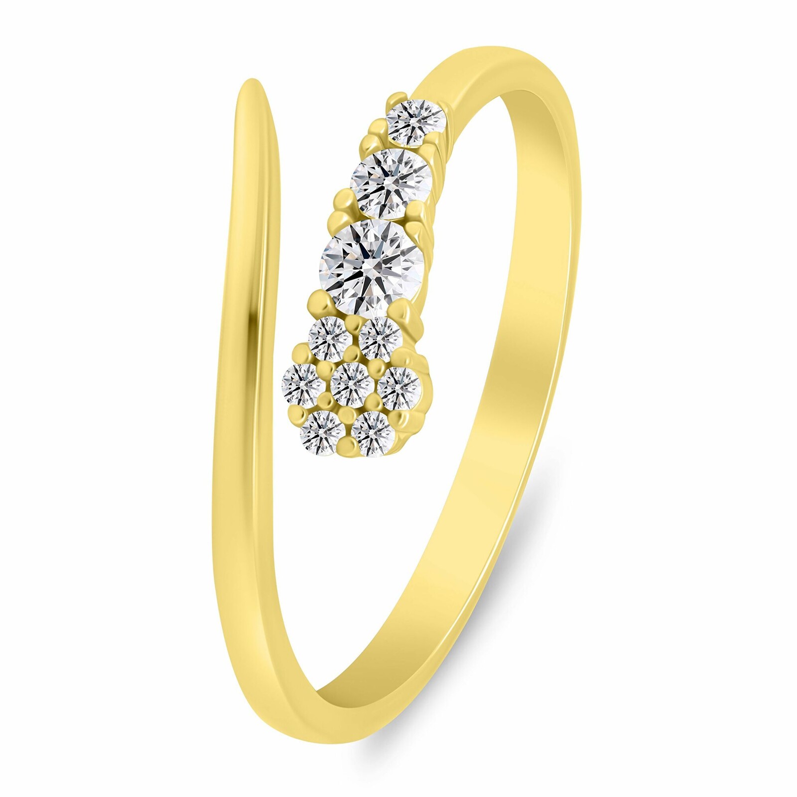 Brilio Silver Něžný pozlacený otevřený prsten se zirkony RI153Y 50 mm