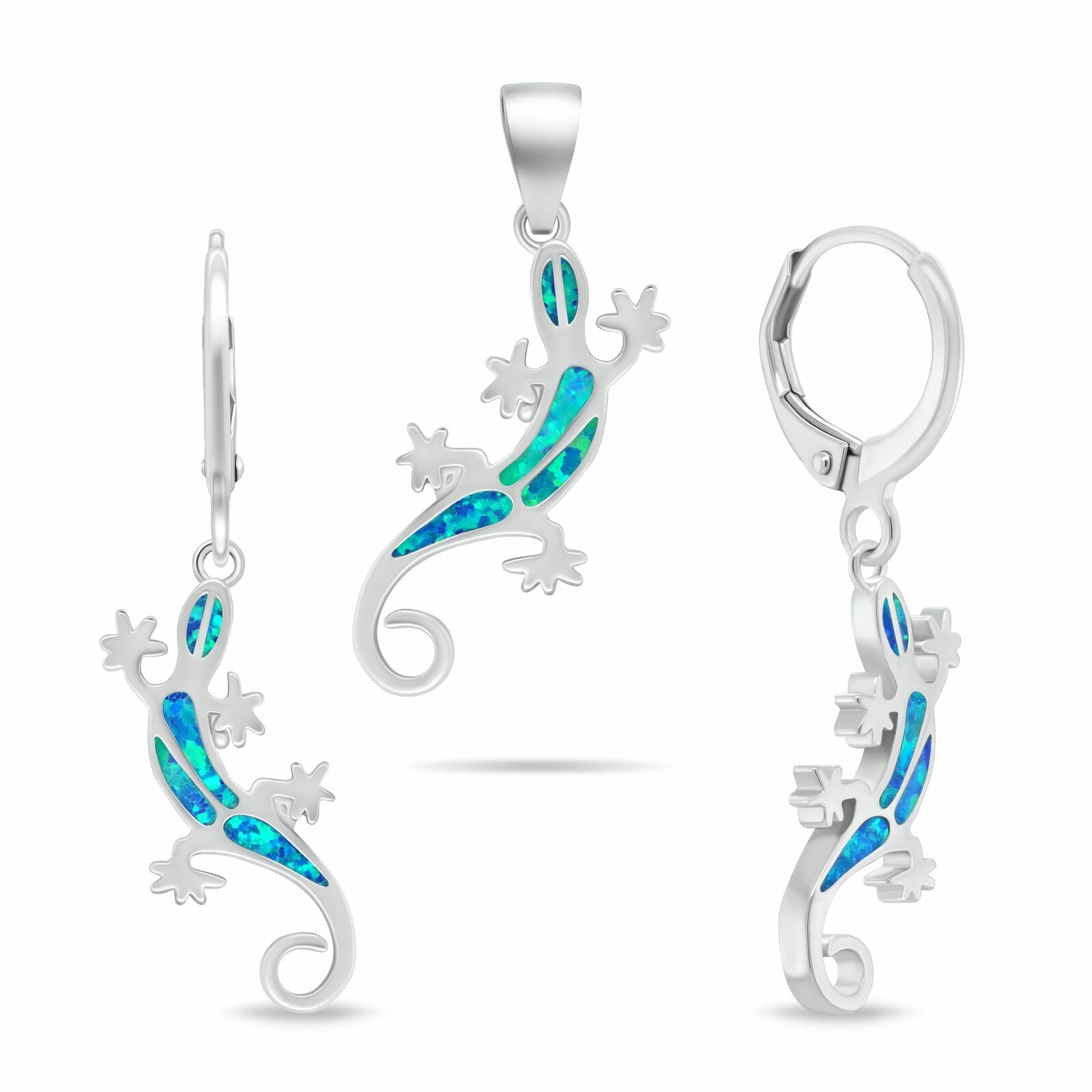 Brilio Silver Stříbrný set šperků Gekon se syntetickými opály SET287WB (náušnice, přívěsek)