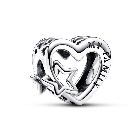 Pandora Stříbrný korálek Děrované rodinné srdce a hvězdy Moments 792829C00