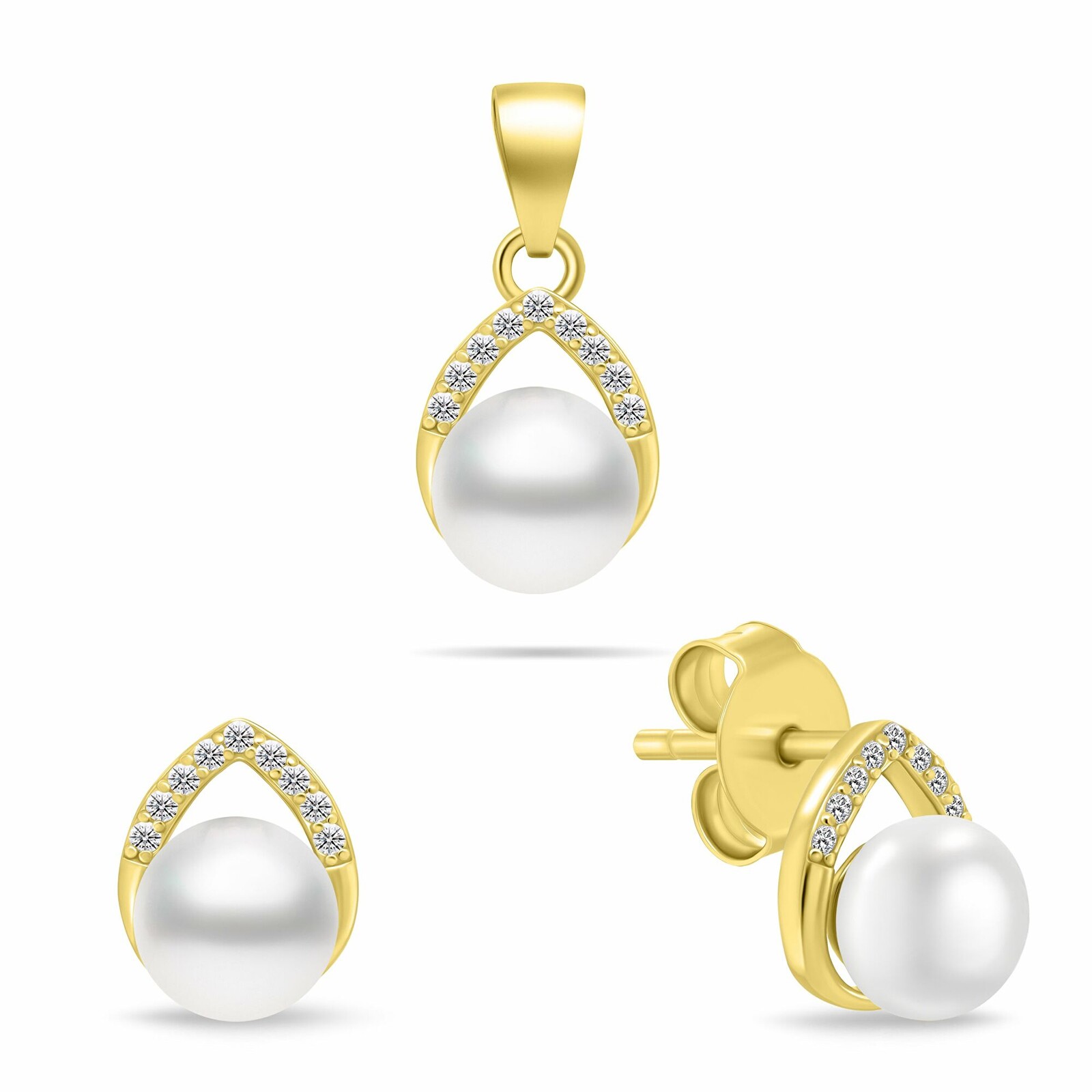 Brilio Silver Sofistikovaný pozlacený set šperků s perlami SET290Y (náušnice, přívěsek)