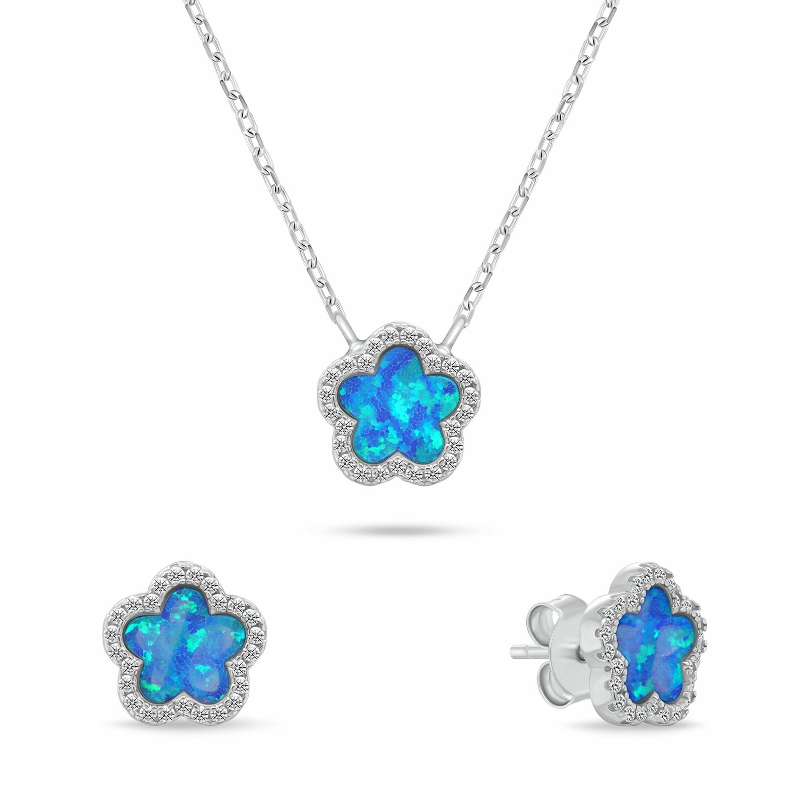 Brilio Silver Jedinečný set šperků s modrými opály SET289WB (náušnice, přívěsek)
