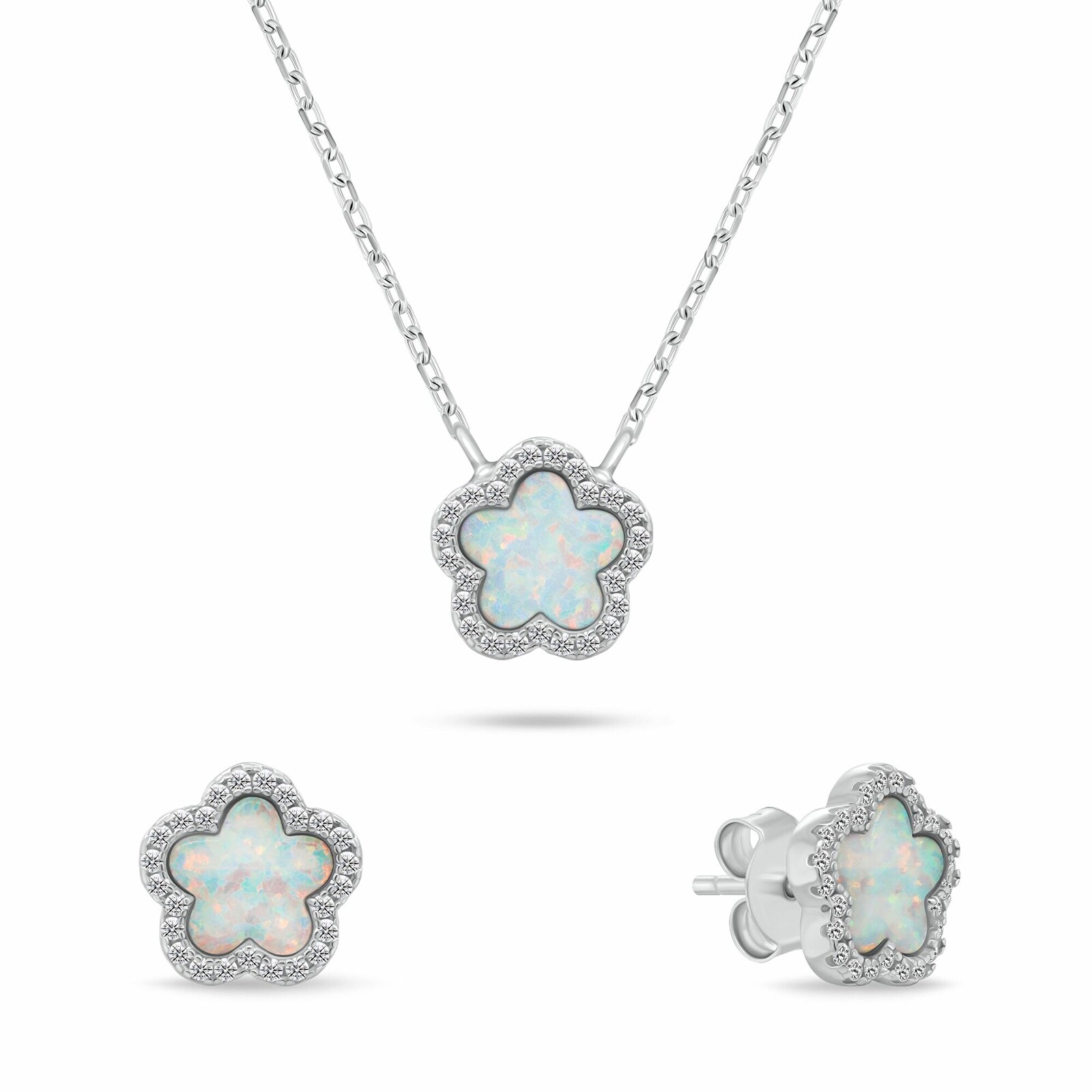 Brilio Silver Jedinečný set šperků s bílými opály SET289W (náušnice, přívěsek)