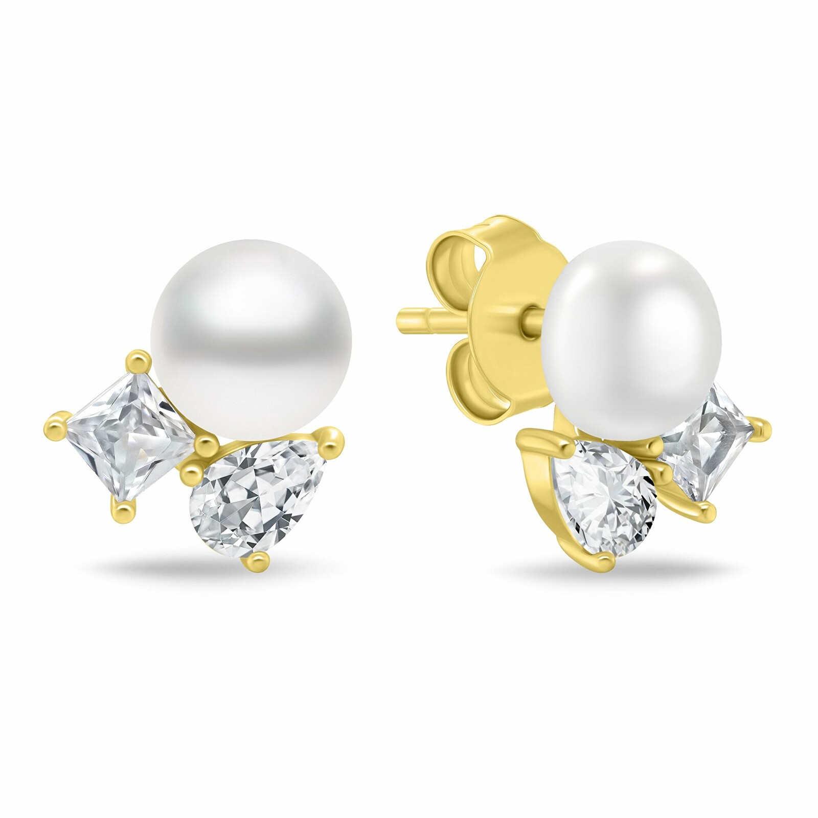Brilio Silver Něžné pozlacené náušnice se zirkony a perlou EA1190Y