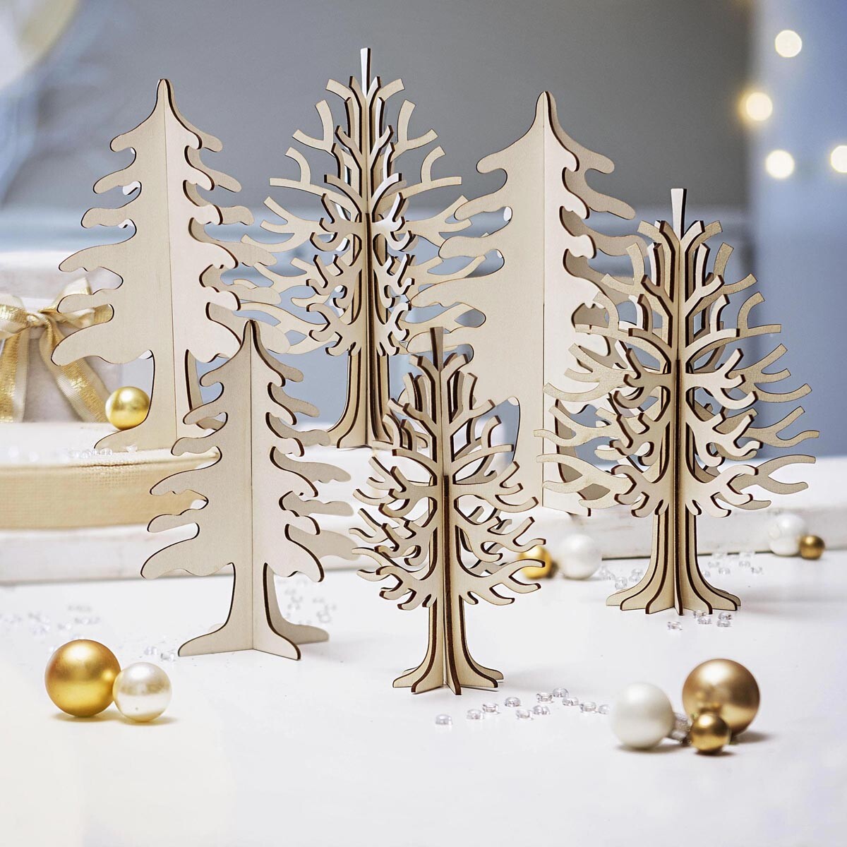 Weltbild Dekorativní dřevěné stromky 3D, sada 6 ks