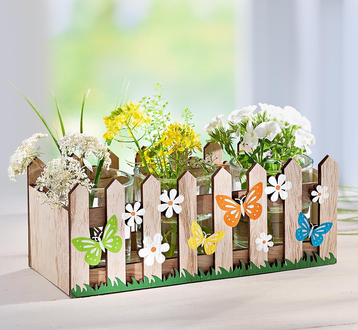 Weltbild Dřevěná dekorace Zahrádka se 3 vázičkami