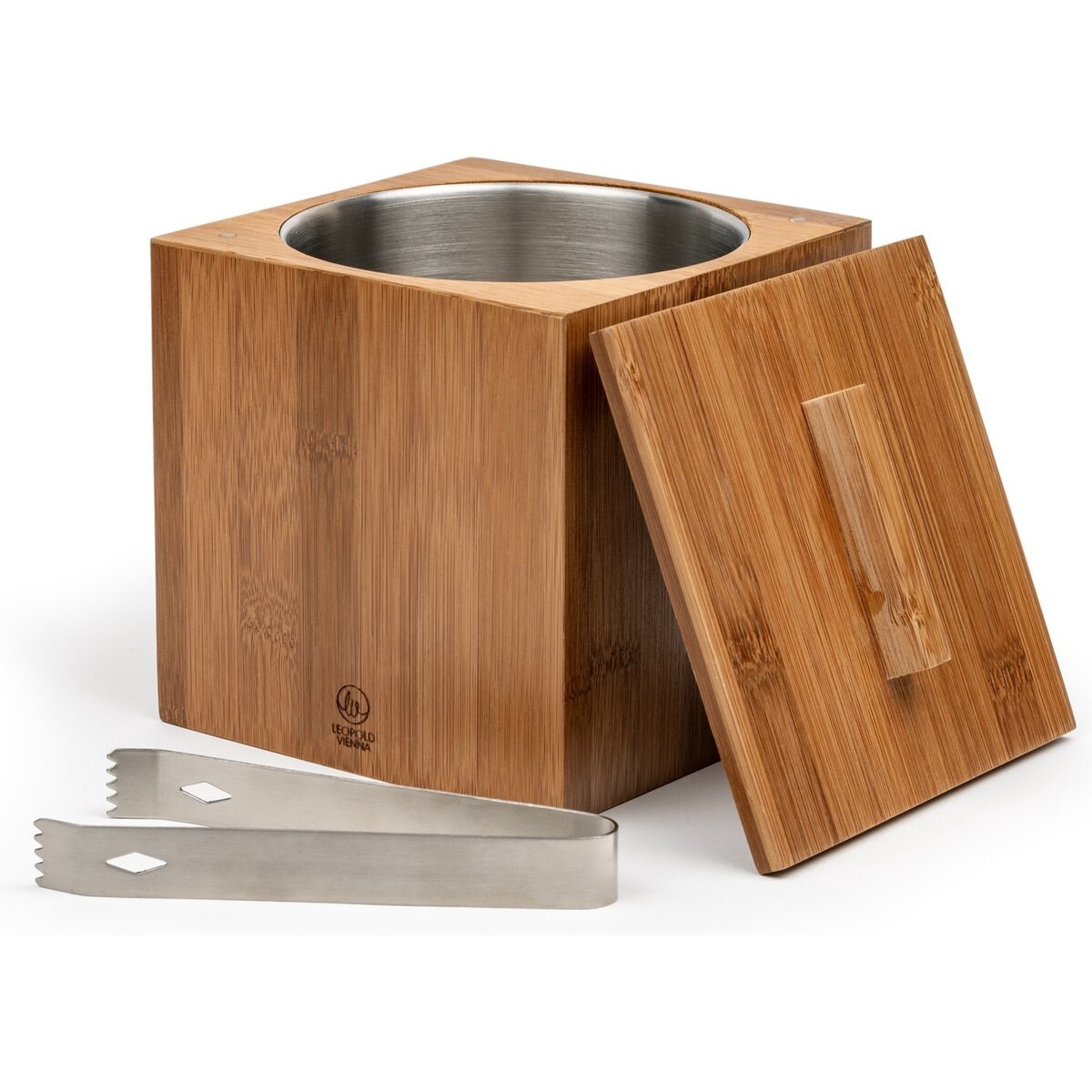Kyblík na led s kleštěmi BAROLO 1,8 l, hnědá, bambus / nerezová ocel, Leopold Vienna