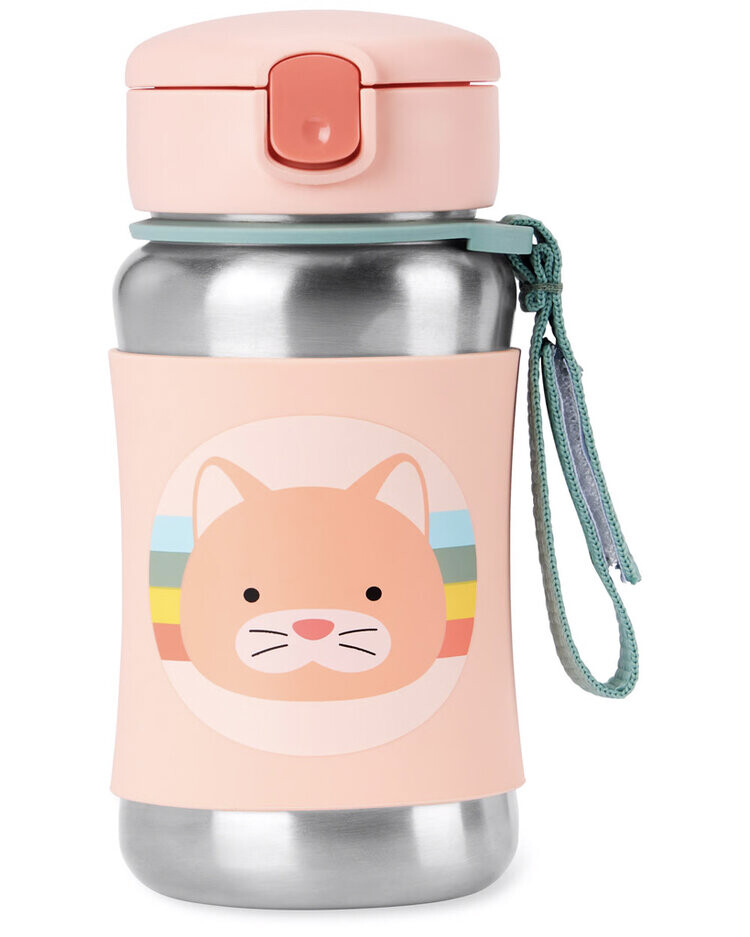 SKIP HOP Spark Style Láhev s brčkem na vodu nerez Kočička 12m+