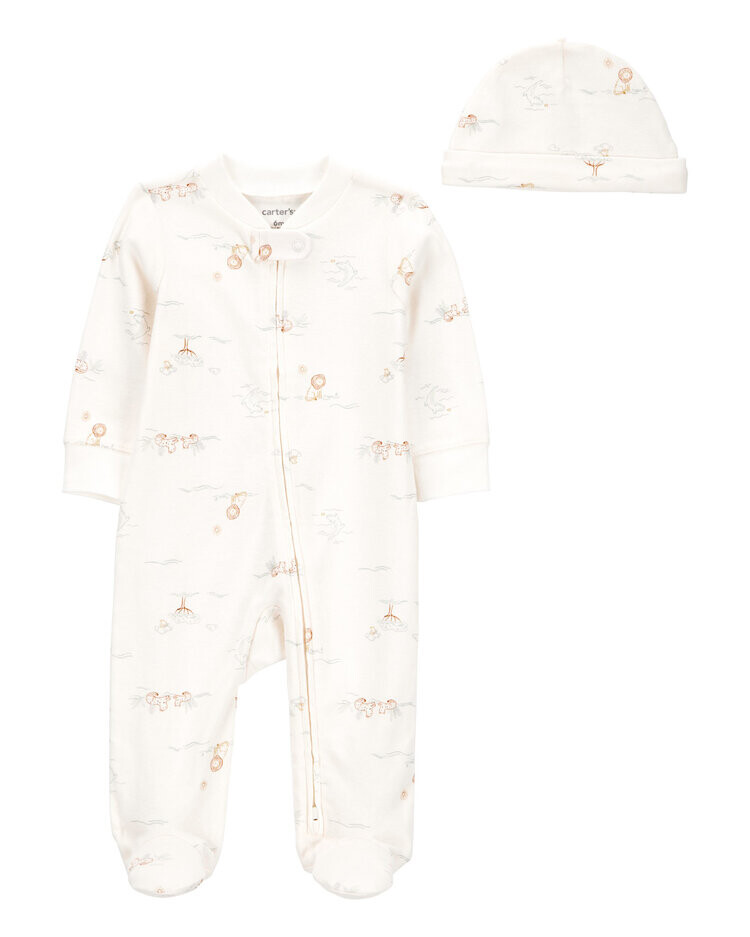 CARTER'S Set 2dílný overal na zips Sleep&Plays, čepice kluk NB, vel. 56
