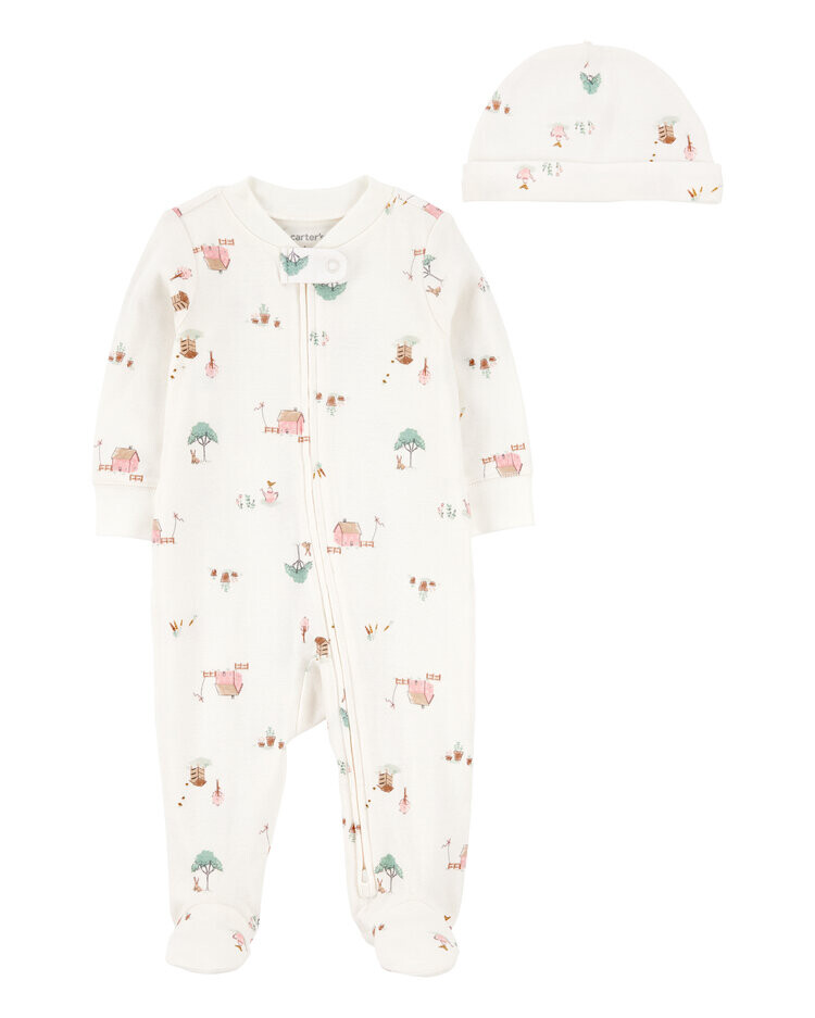 CARTER'S Overal na zips Sleep&Play čepice Ivory Floral holka 2ks 3m/ vel.62