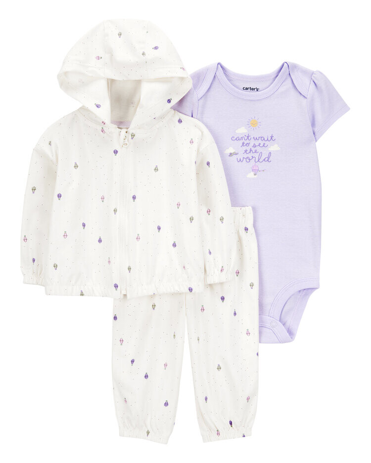 CARTER'S Set 3dílný body kr. rukáv, mikina, kalhoty Ivory mini print holka NB, vel. 56