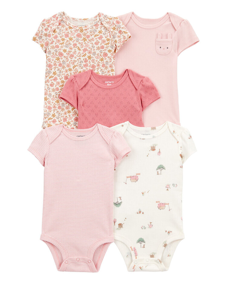 CARTER'S Body krátký rukáv Pink Bunny Floral holka 5ks 3m, vel. 62
