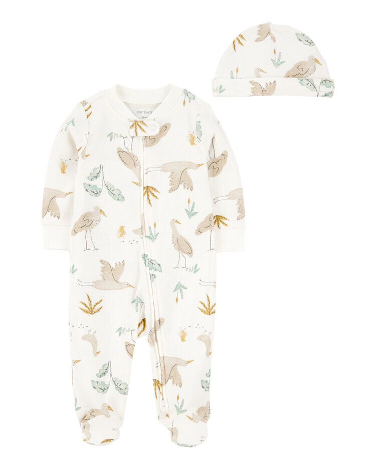CARTER'S Overal na zips Sleep&Play čepice Ivory print neutral 2ks 9m/ vel.74