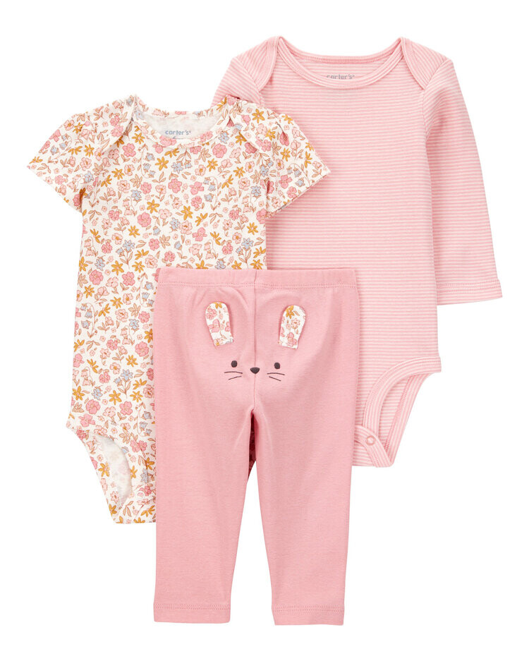 CARTER'S Set 3dílný body kr.- dl. rukáv kalhoty Pink Matchback holka 9m/ vel.74
