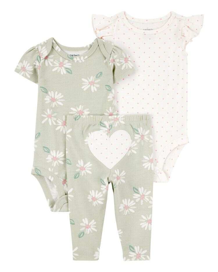 CARTER'S Set 3dílný body kr. rukáv 2ks kalhoty Green Floral holka 3m/ vel.62
