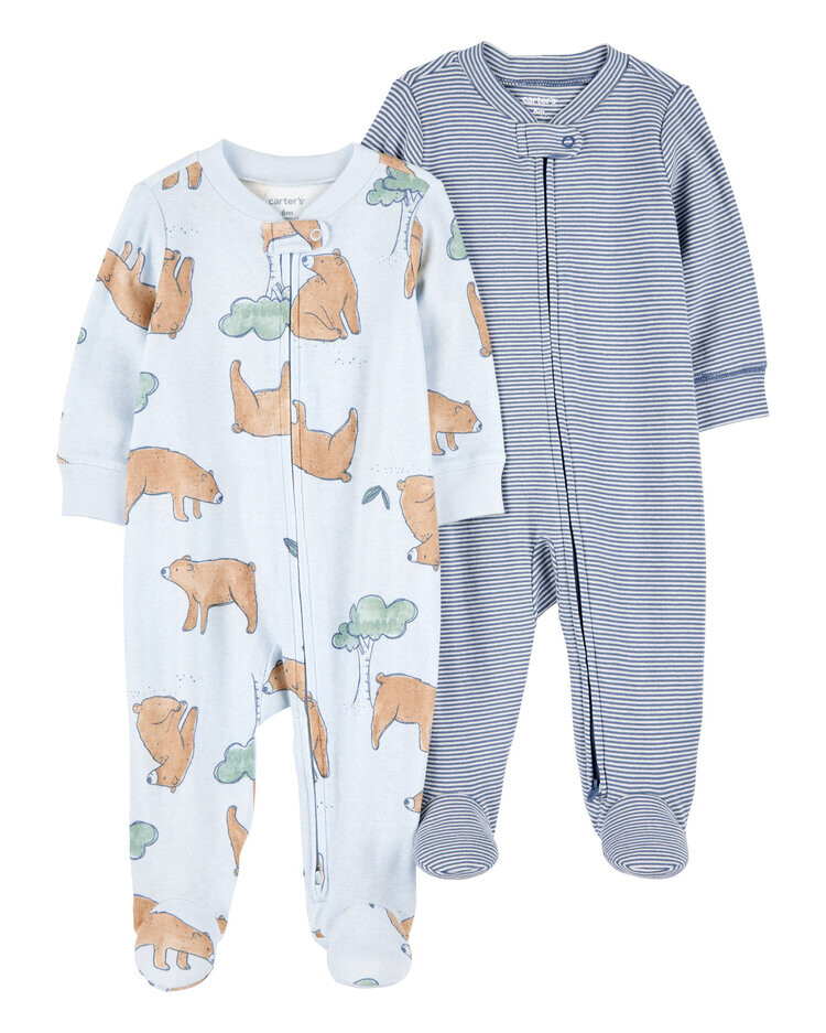 CARTER'S Overal na zips Sleep&Play čepice Blue Bear kluk 2ks 3m/ vel.62