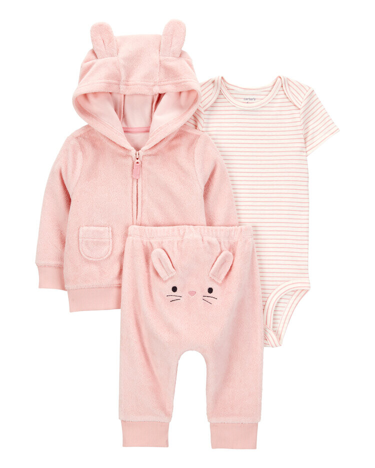 CARTER'S Set 3dílný body kr. rukáv, mikina, kalhoty Pink Bunny holka 9m, vel. 74
