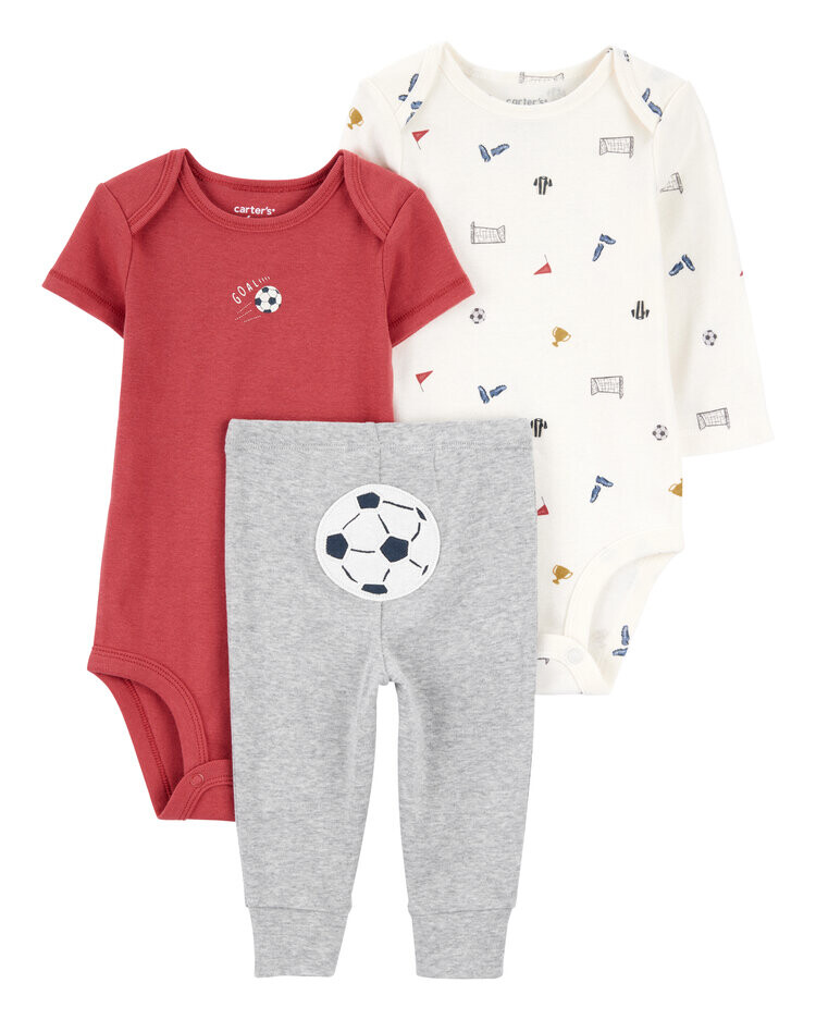 CARTER'S Set 3dílný body kr.- dl. rukáv kalhoty Red Soccer kluk 12m/ vel.80
