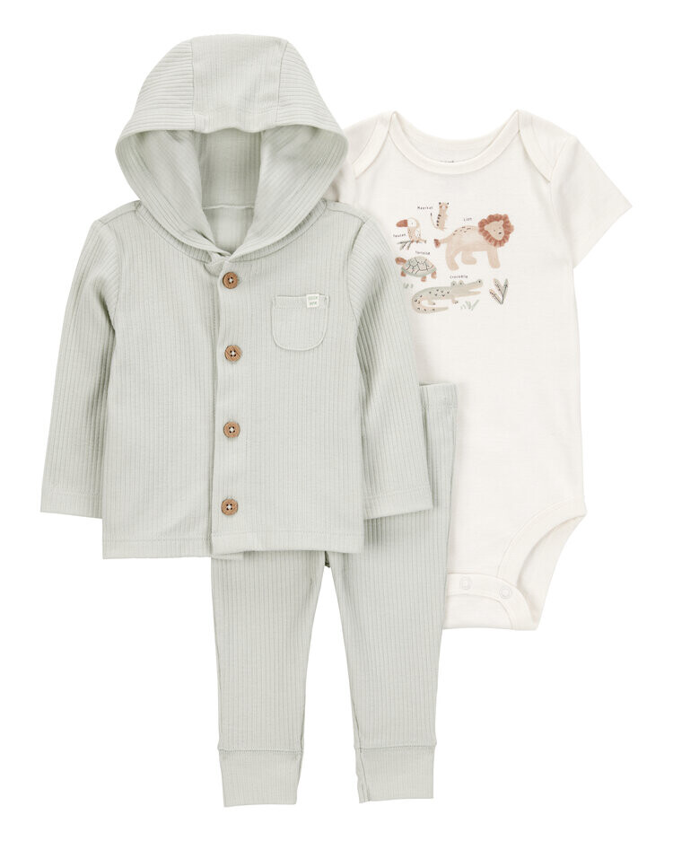 CARTER'S Set 3dílný body kr. rukáv, mikina, tepláky Green kluk 12m, vel. 80