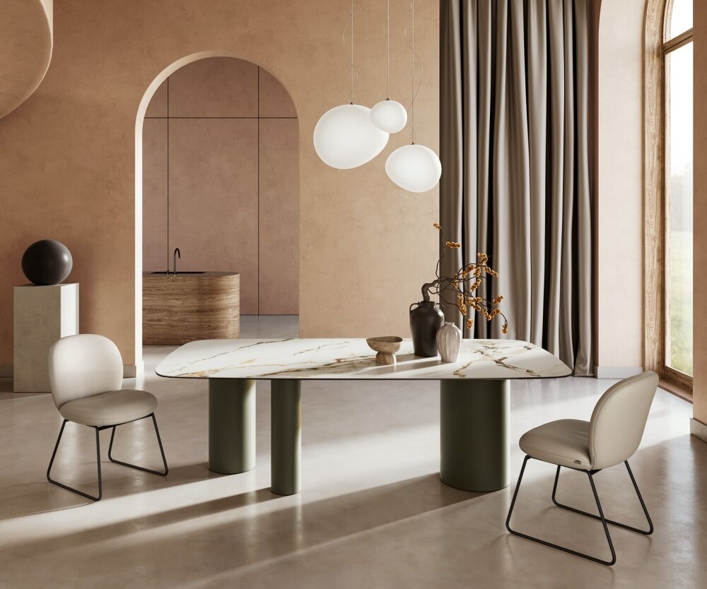 Jídelní stůl Edge oválný 240x120 cm keramika Calacatta Luxe bílo-zlato