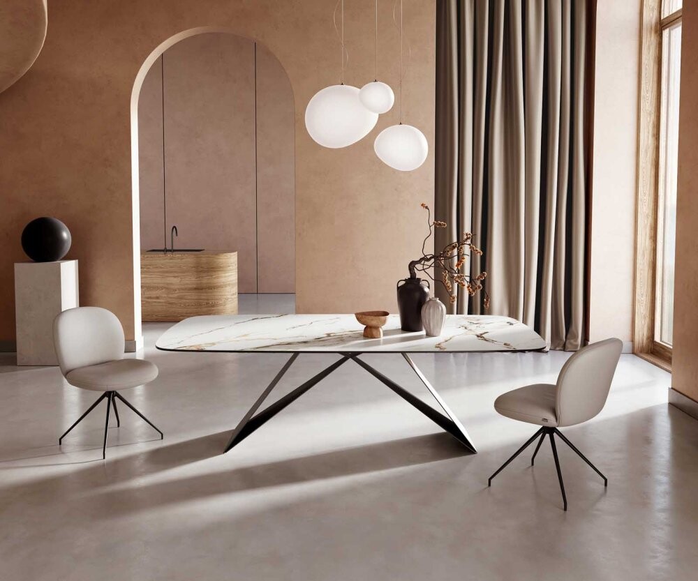 Jídelní stůl Edge oválný 240x120 keramika Calacatta Luxe bílo