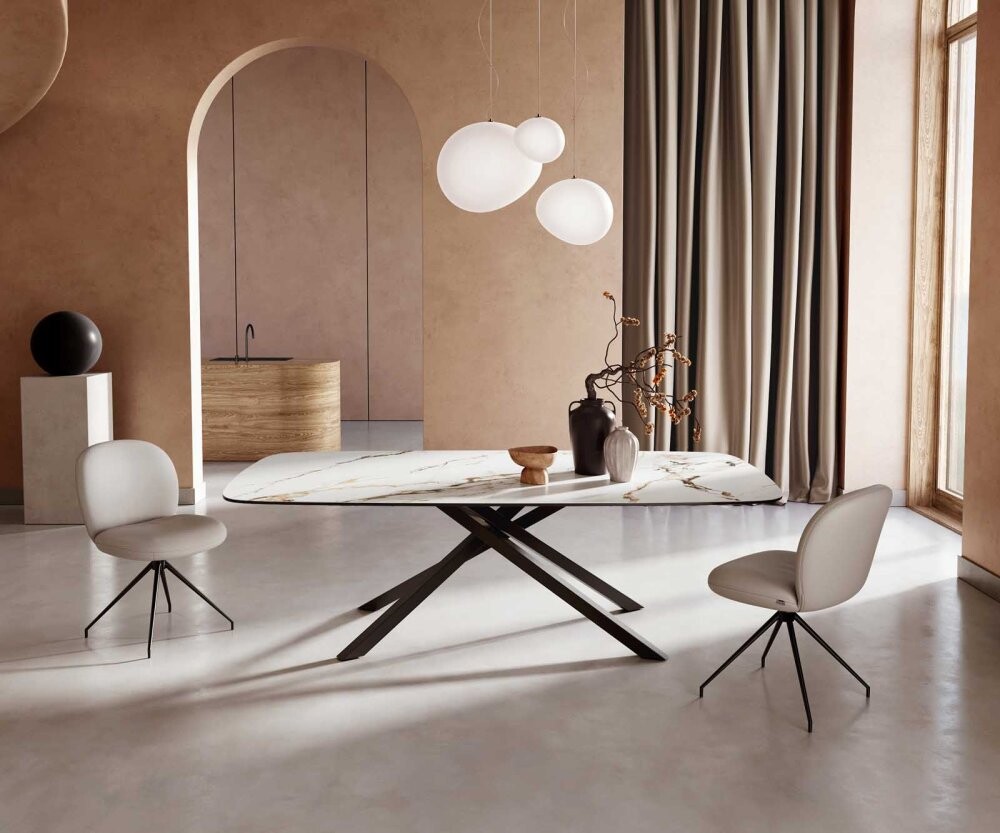 Jídelní stůl Edge oválný 240x120 keramika Calacatta Luxe bílo-zlato