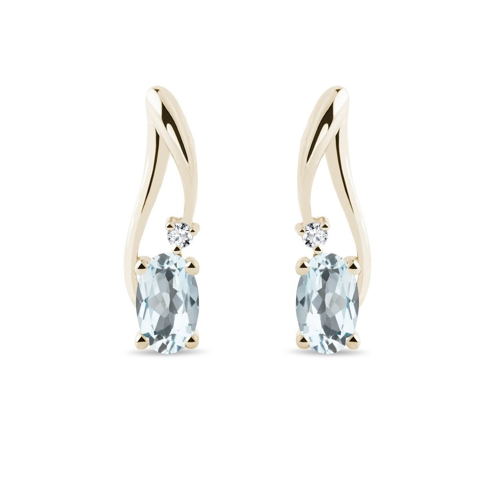 Náušnice ze žlutého zlata s akvamaríny a diamanty KLENOTA