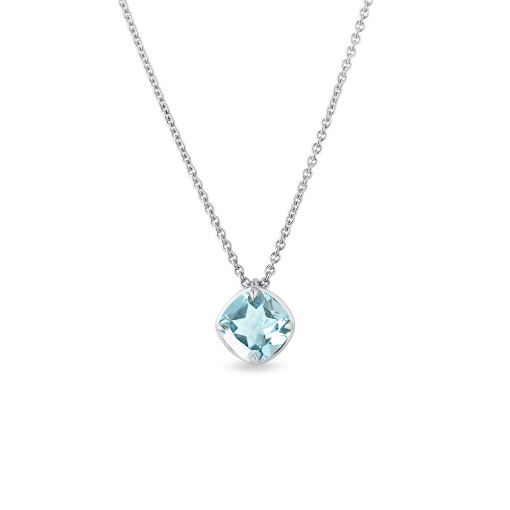 Náhrdelník z bílého zlata se sky topazem v brusu cushion KLENOTA