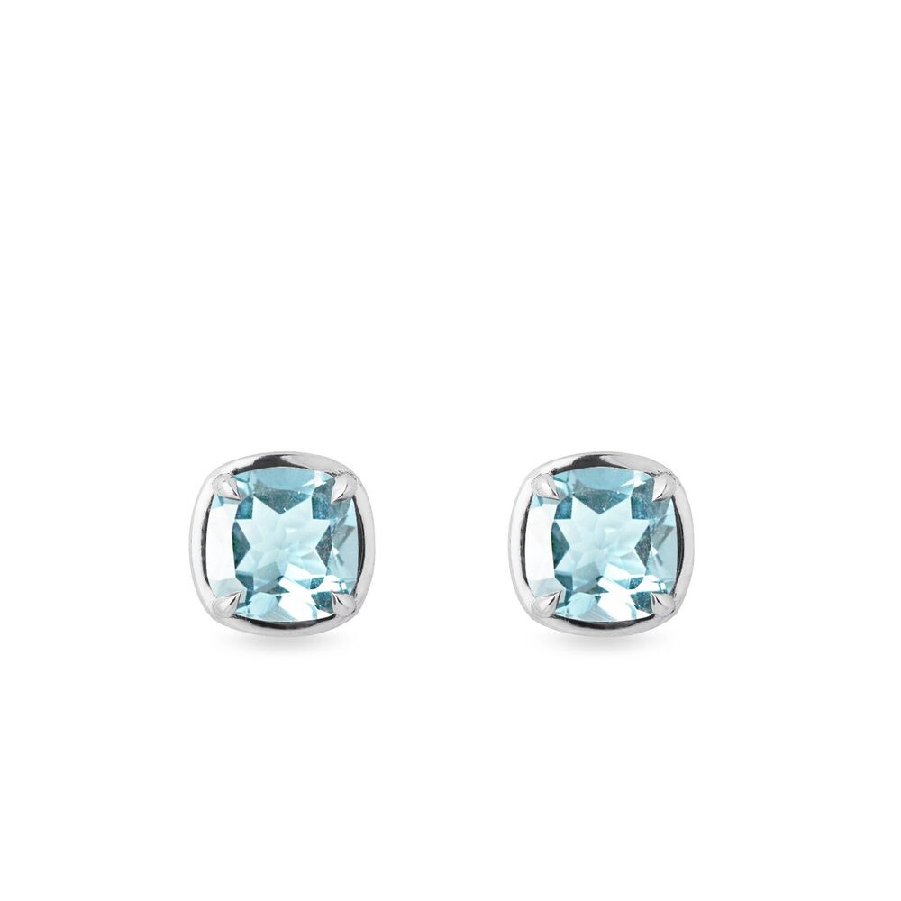 Náušnice pecky z bílého zlata s topazy sky v brusu cushion KLENOTA