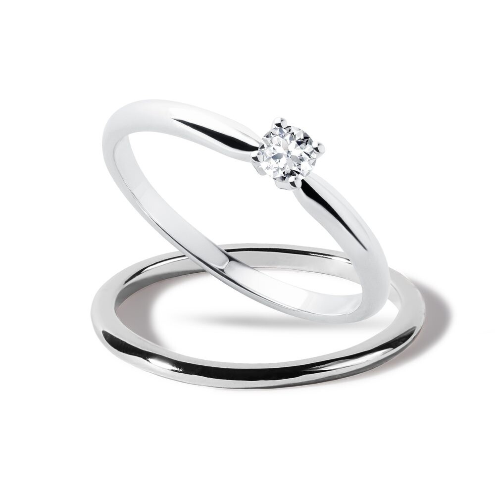 Diamantový minimalistický zásnubní set z bílého zlata KLENOTA
