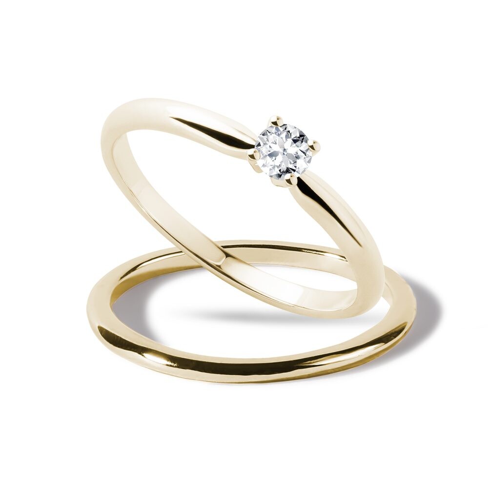 Diamantový minimalistický zásnubní set ze žlutého zlata KLENOTA