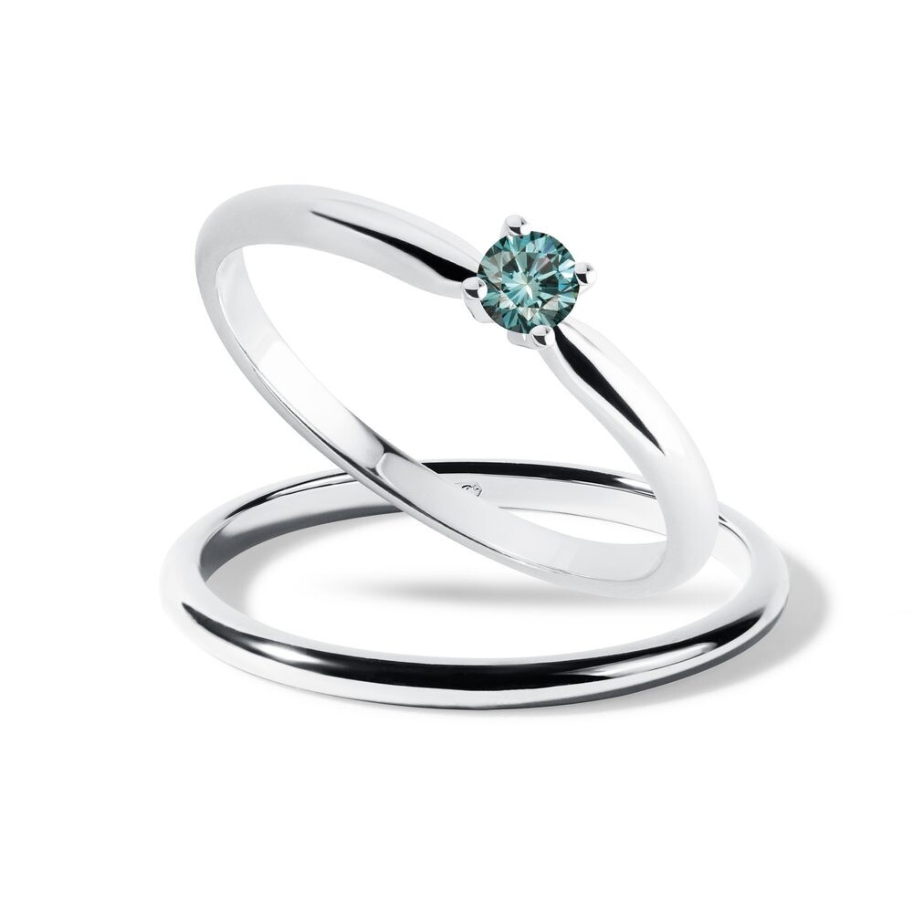 Set prstenů s modrým diamantem z bílého zlata KLENOTA