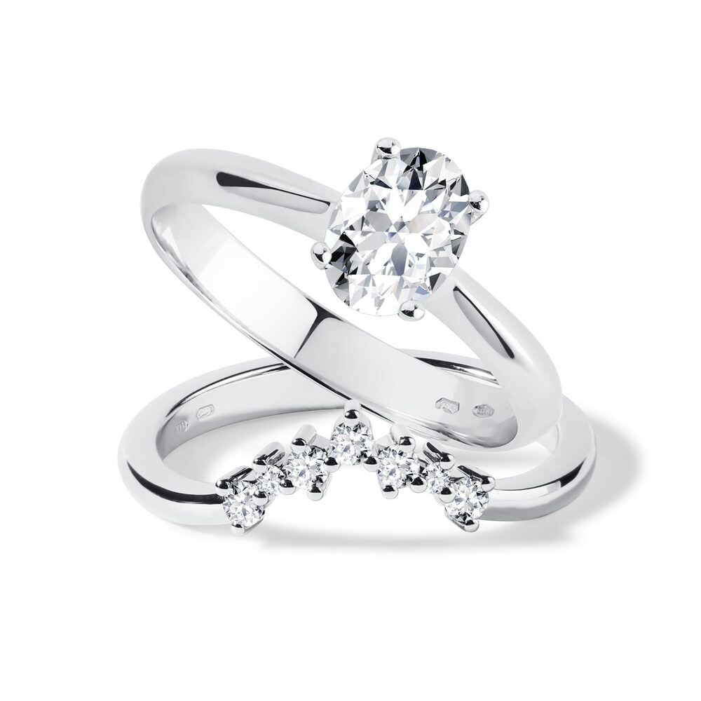 Sada zásnubního a snubního prstenu v bílém 14k zlatě KLENOTA