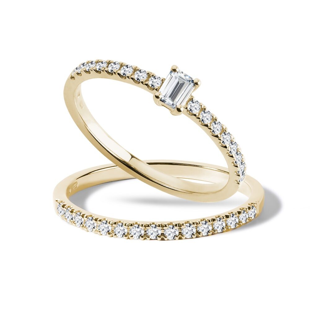 Set zásnubního a snubního prstenu s diamanty ve 14k zlatě KLENOTA