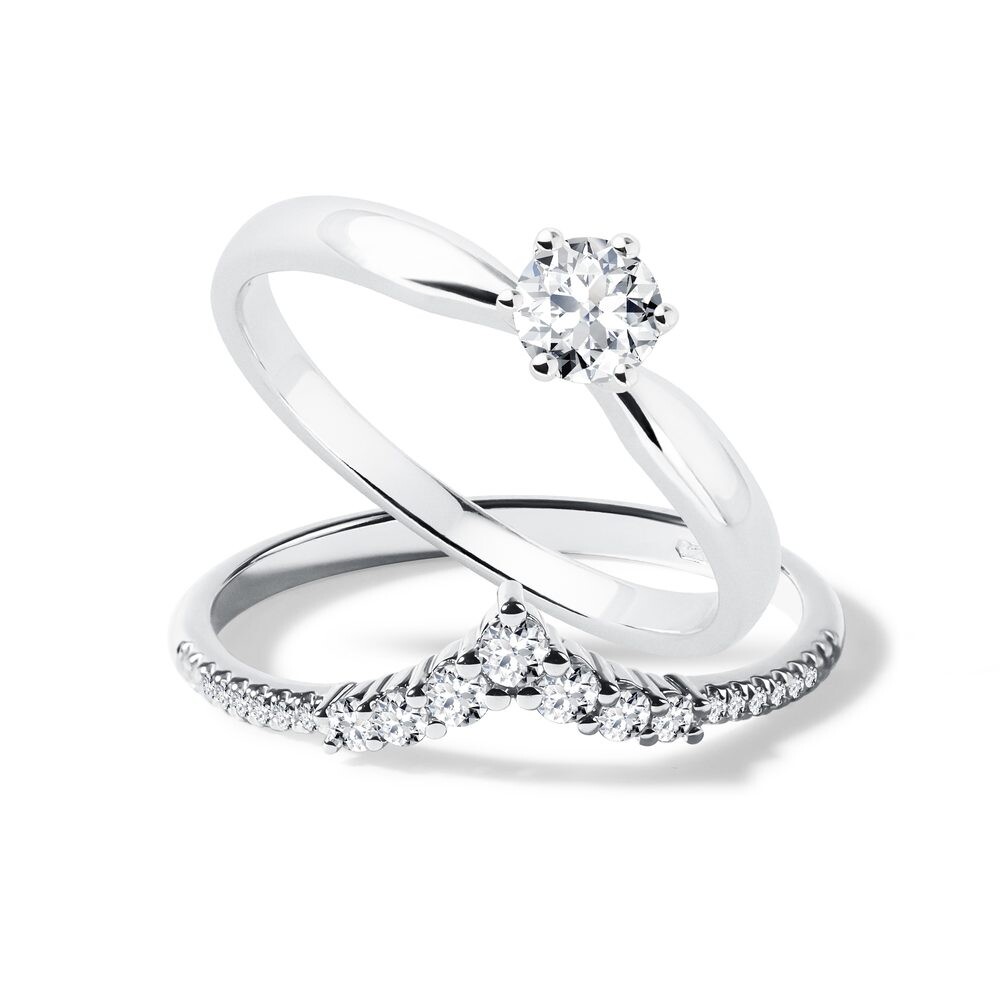 Luxusní set prstenů s diamanty v bílém 14k zlatě KLENOTA